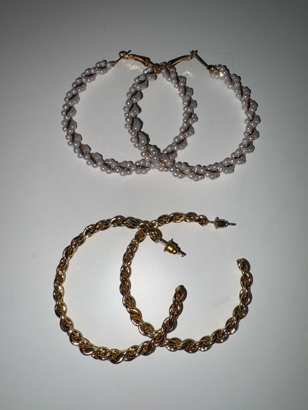 Gold and White Pearl Hoop Earring Set - Women Jewelry